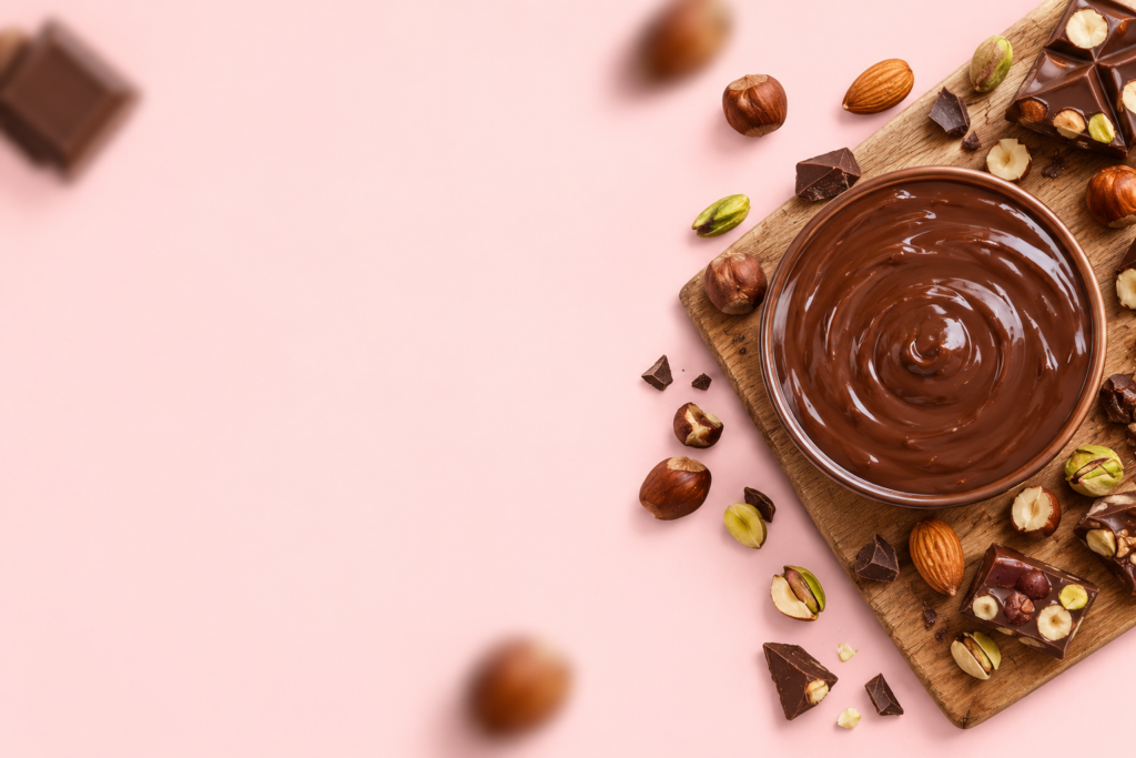 Chocolate-and-Nuts-on-Pink-Board